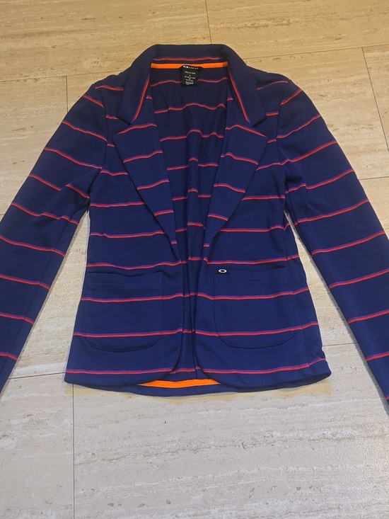 Oakley Jackets & Blazers - Oakley Unique Navy Striped Open Front Blazer
